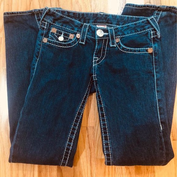 True Religion Denim - True Religion Womens Disco Joey Big T Jeans Blue Flap Pockets Dark Wash Denim